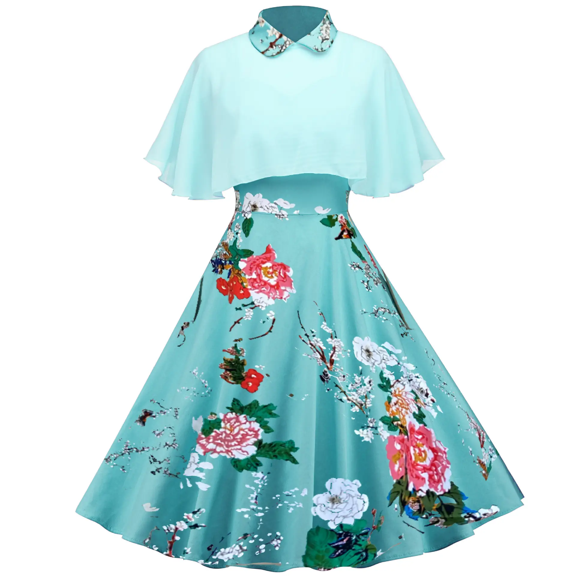 Black A-Line Hepburn Style Dress with Patchwork Design — feature 18
