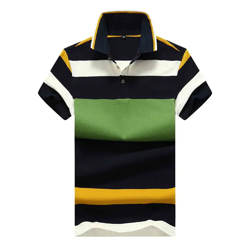Men Striped Polo Shirt 2017 Summer Black Yellow White - Image 8