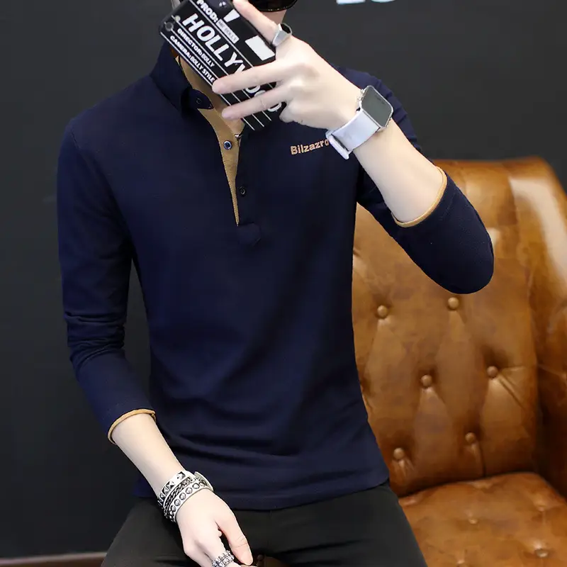 Men's Black Slim Fit T-Shirt with Stand Collar - Image 7