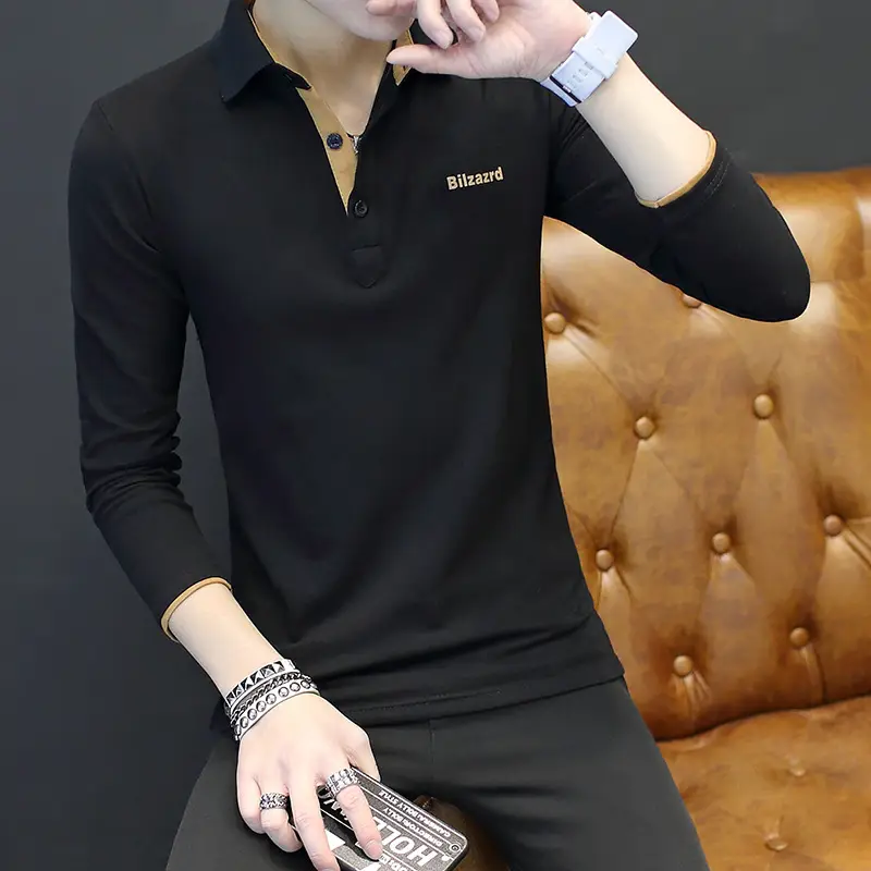 Men's Black Slim Fit T-Shirt with Stand Collar - Image 3
