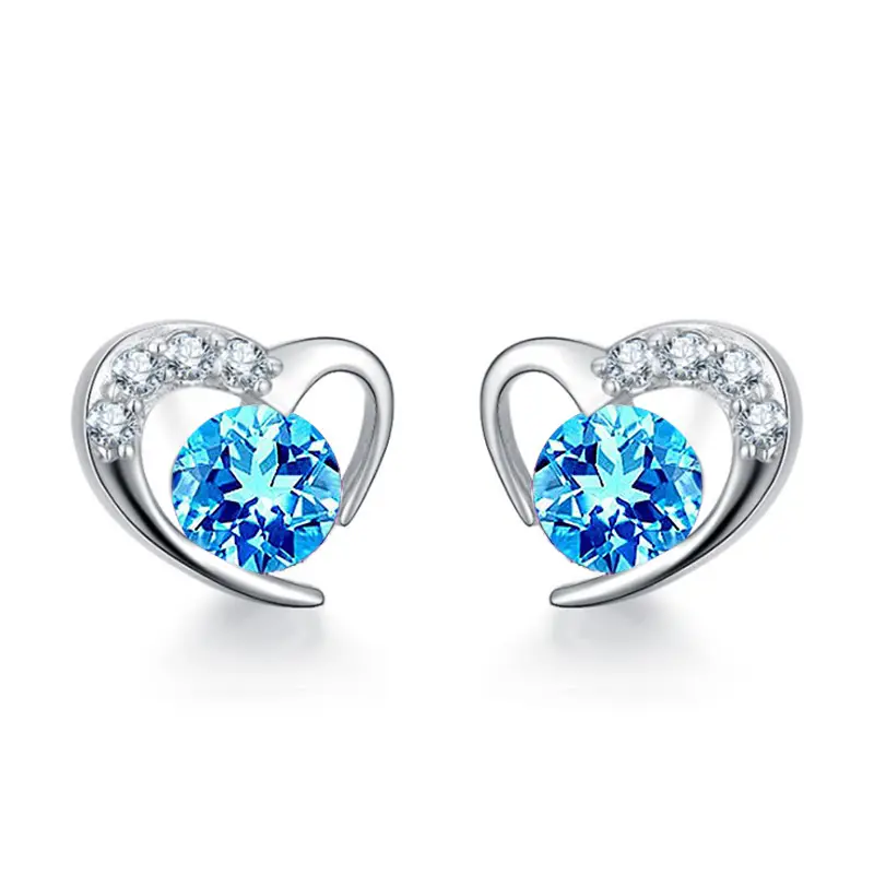 Pure Silver Heart Earrings with Purple Gemstones - Image 6
