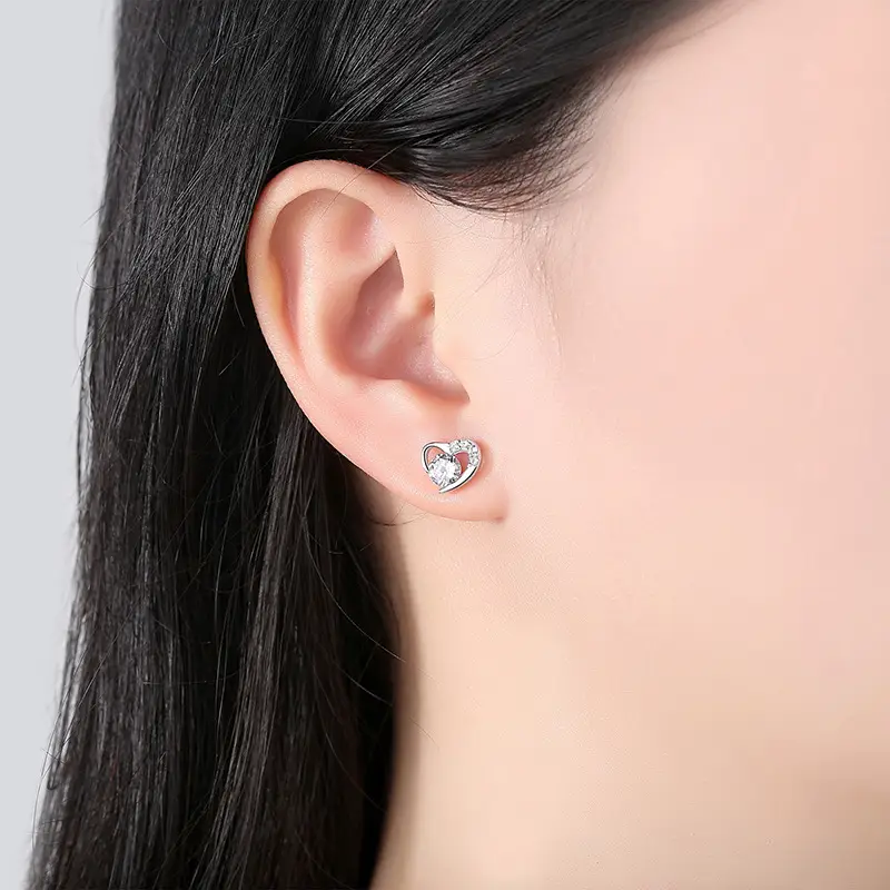 Pure Silver Heart Earrings with Purple Gemstones - Image 7