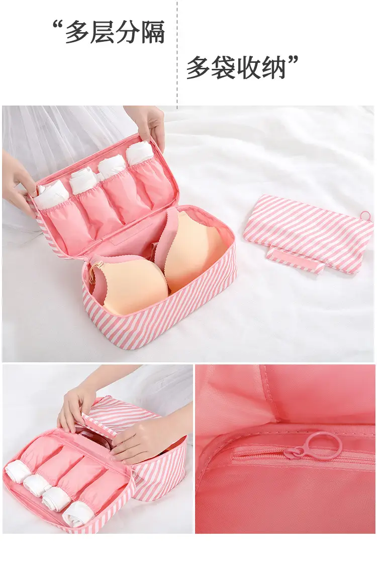 Pink Divided Travel Cosmetics Bag with Socks Organizer — feature 17