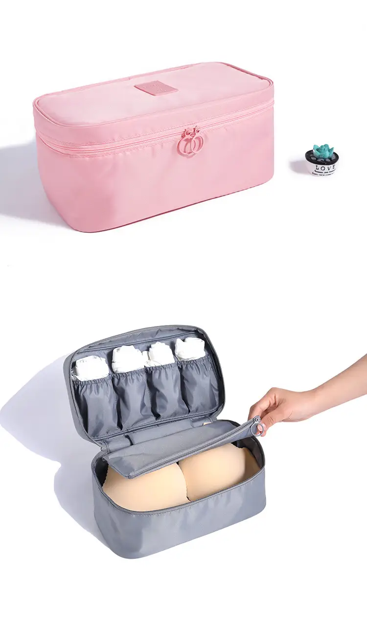 Pink Divided Travel Cosmetics Bag with Socks Organizer — feature 24