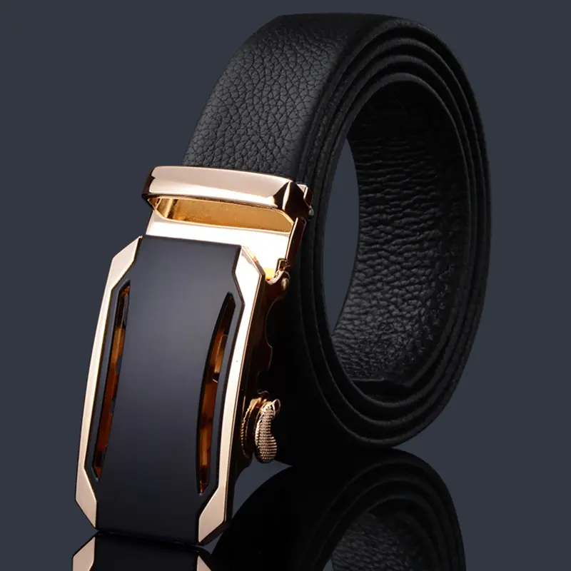 Men's Black Leather Belt with Silver Buckle Head - Image 2
