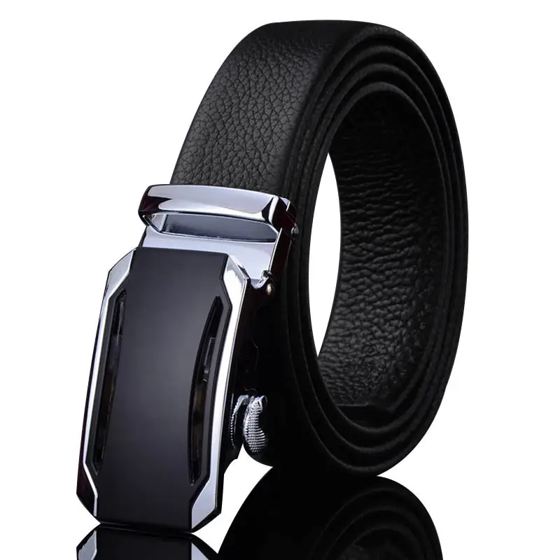 Men's Black Leather Belt with Silver Buckle Head - Image 6