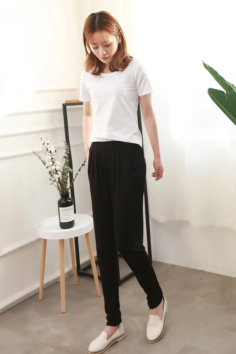 Women's Black Modal Harem Pants Slim Casual Wear — feature 11
