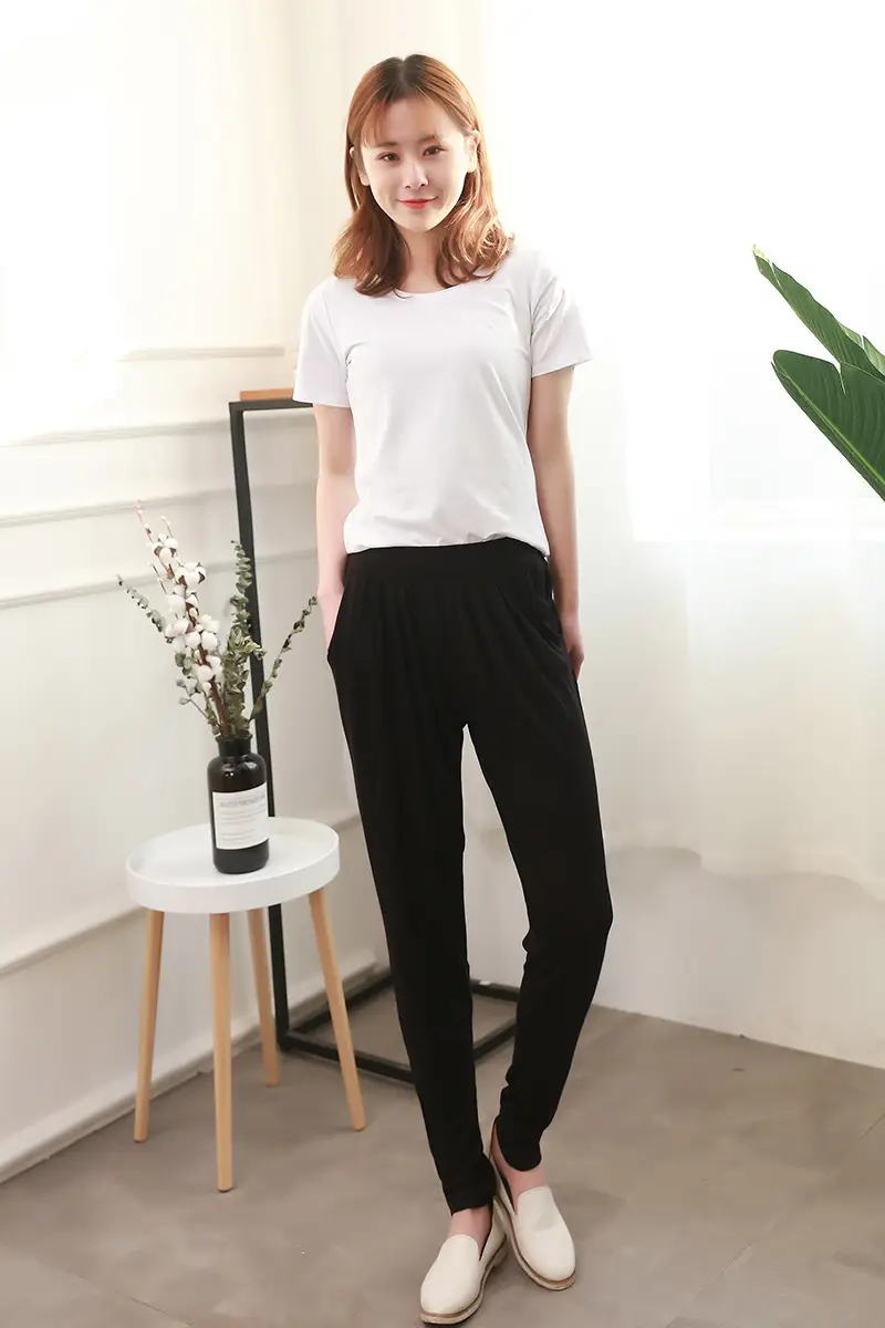 Women's Black Modal Harem Pants Slim Casual Wear — feature 12