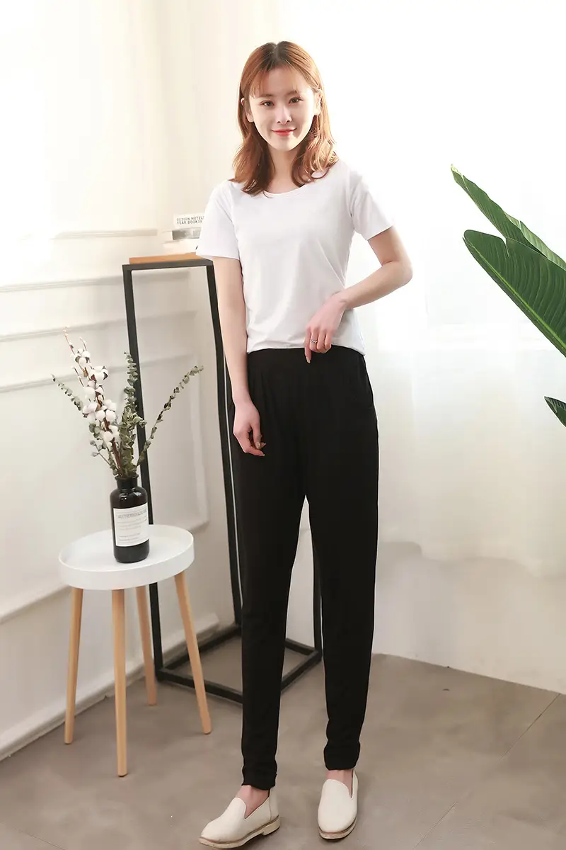 Women's Black Modal Harem Pants Slim Casual Wear — feature 13