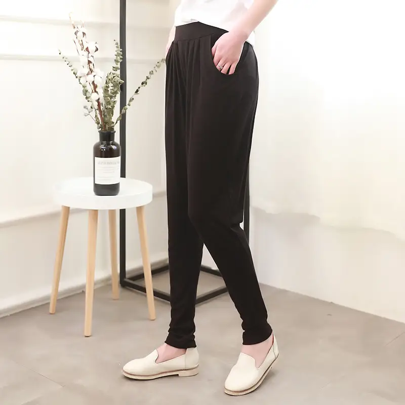 Women's Black Modal Harem Pants Slim Casual Wear — feature 14