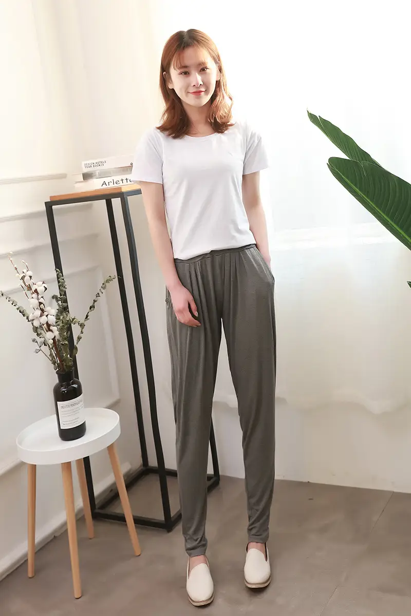 Women's Black Modal Harem Pants Slim Casual Wear — feature 16