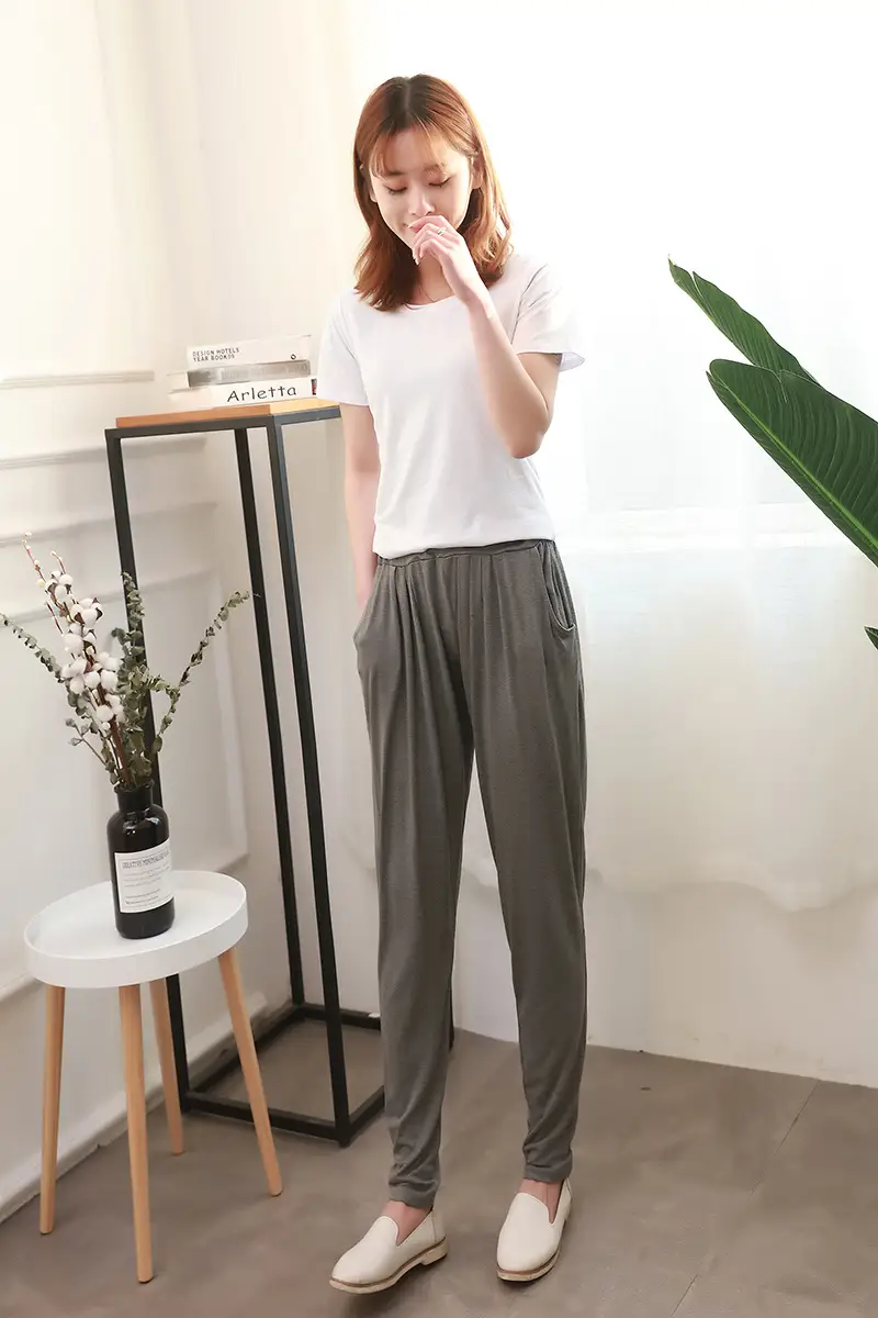 Women's Black Modal Harem Pants Slim Casual Wear — feature 17