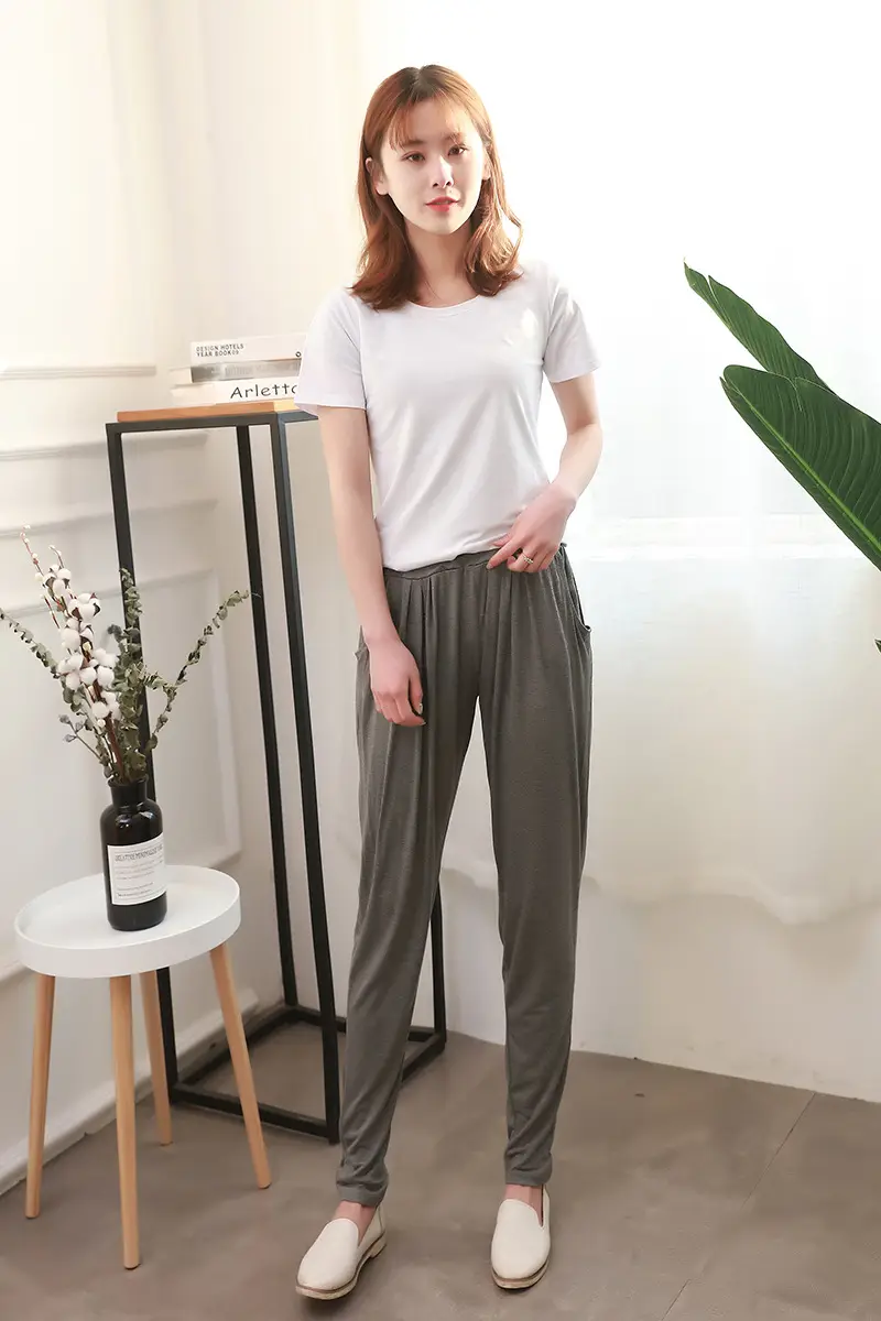 Women's Black Modal Harem Pants Slim Casual Wear — feature 18
