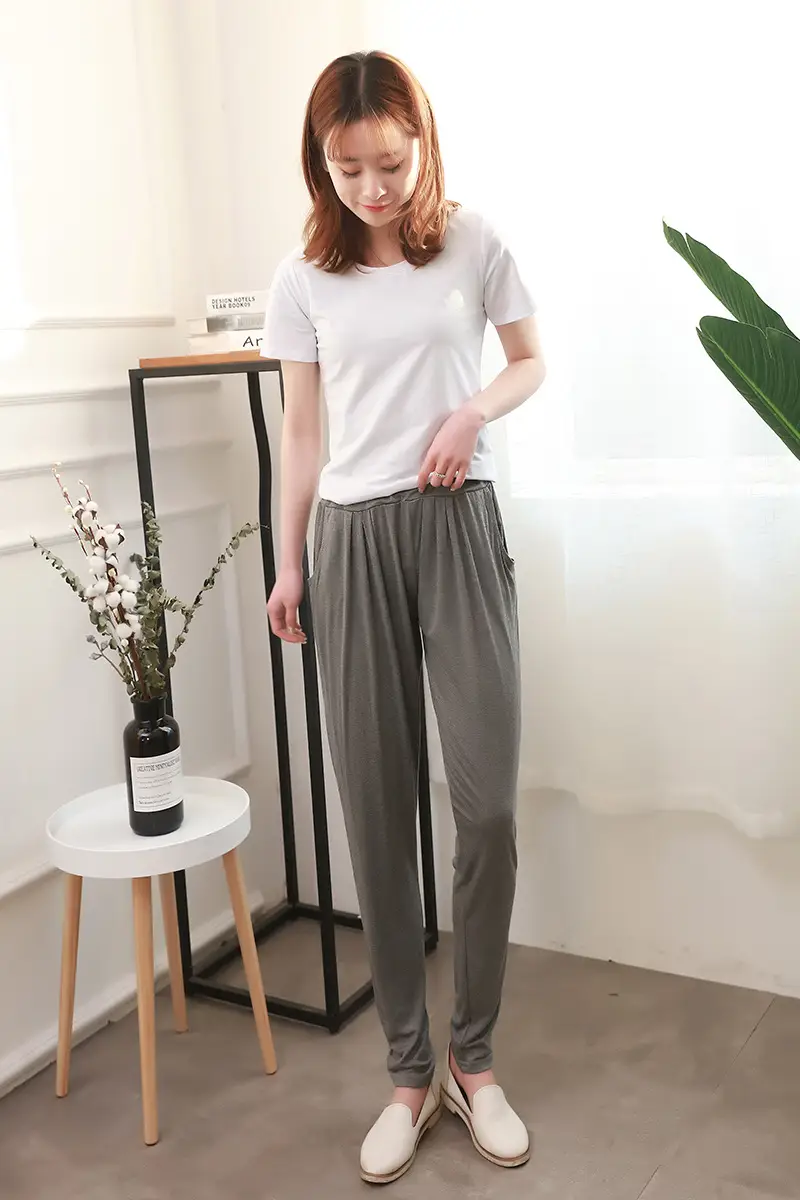 Women's Black Modal Harem Pants Slim Casual Wear — feature 19
