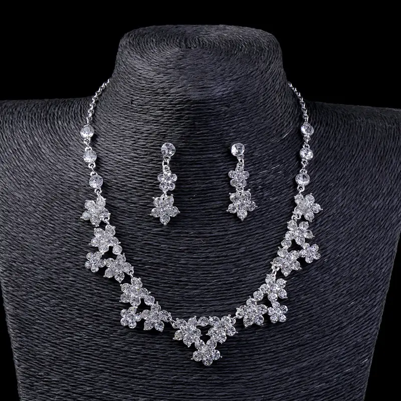 New Rhinestone Bridal Jewelry Set Three-Piece Wedding Crown Necklace Headdress Set - Image 2