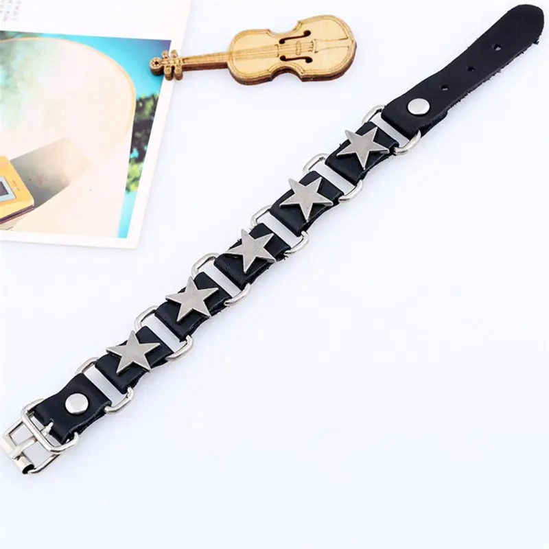 Black Star Cutout Cowhide Bracelet for Men Women - Image 4
