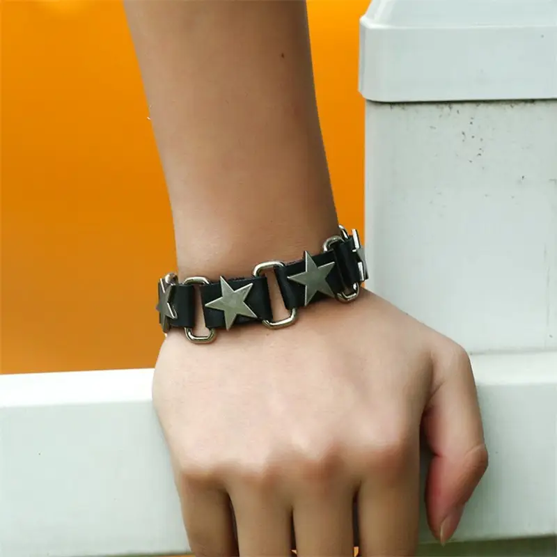 Black Star Cutout Cowhide Bracelet for Men Women - Image 5