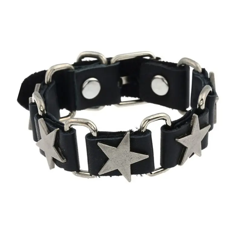Black Star Cutout Cowhide Bracelet for Men Women - Image 6