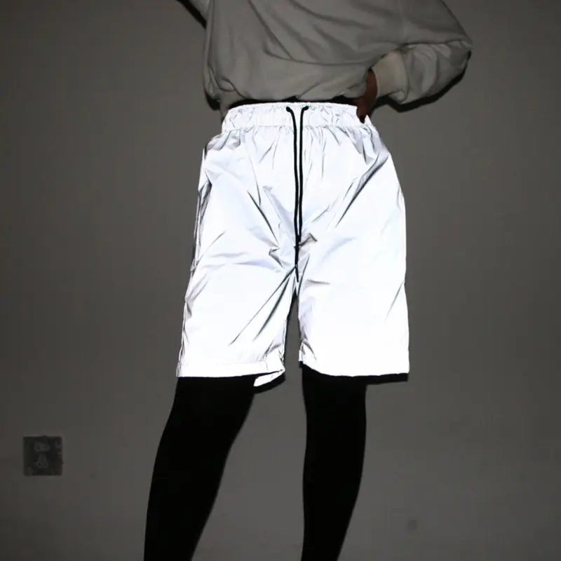 White Reflective Night Running Shorts for Men Women Large - Image 2
