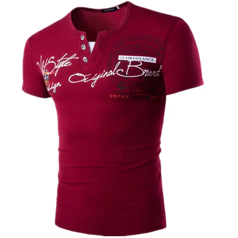 Black V-Neck Fake Two Piece Letter Printed T-Shirt for Men