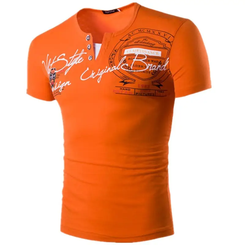 Black V-Neck Fake Two Piece Letter Printed T-Shirt for Men