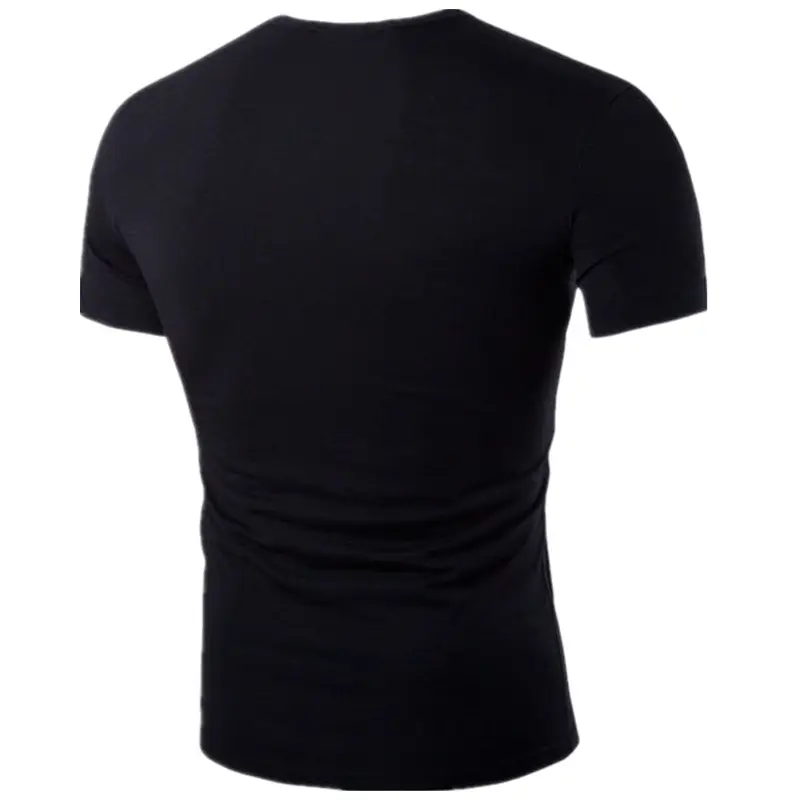 Black V-Neck Fake Two Piece Letter Printed T-Shirt for Men — feature 8