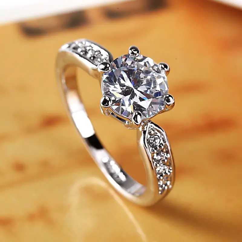 Elegant Zircon Engagement Ring Wedding Open Copper Silver - Image 4