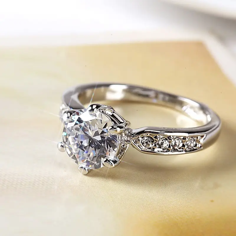 Elegant Zircon Engagement Ring Wedding Open Copper Silver - Image 6