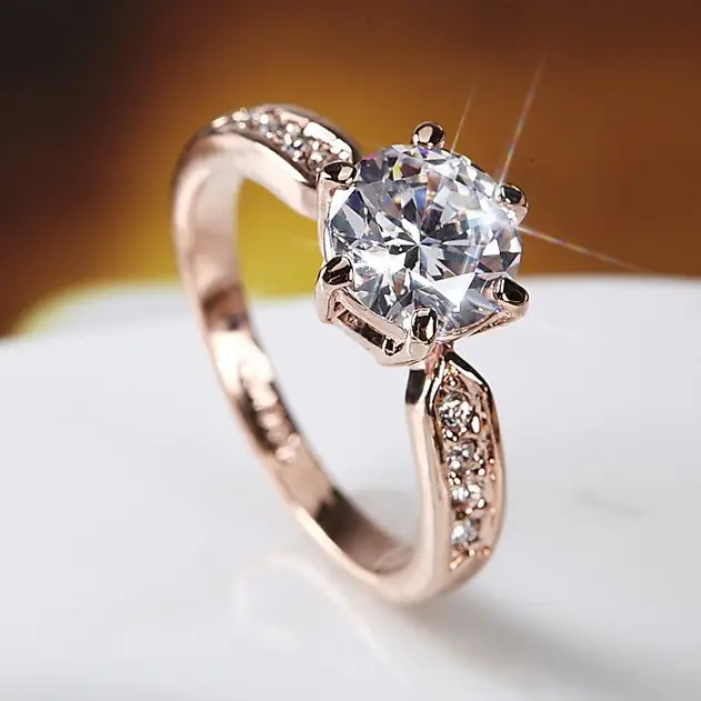 Elegant Zircon Engagement Ring Wedding Open Copper Silver - Image 2