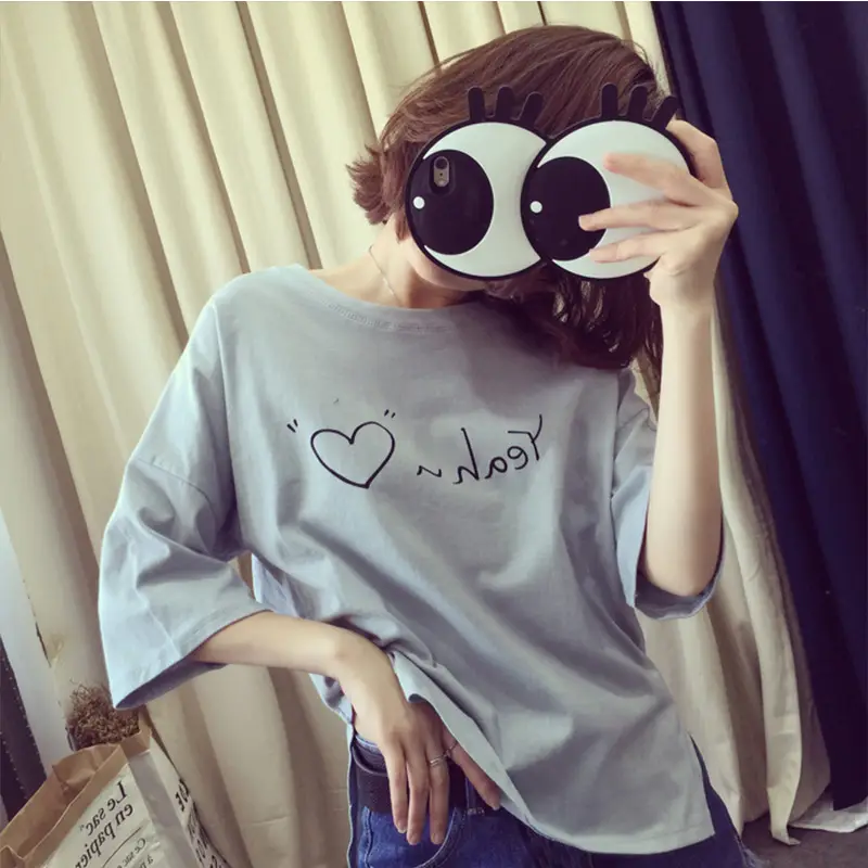 Women's Navy Printed Round Neck T-Shirt Small