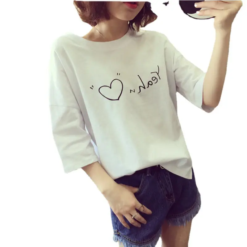 Women's Navy Printed Round Neck T-Shirt Small