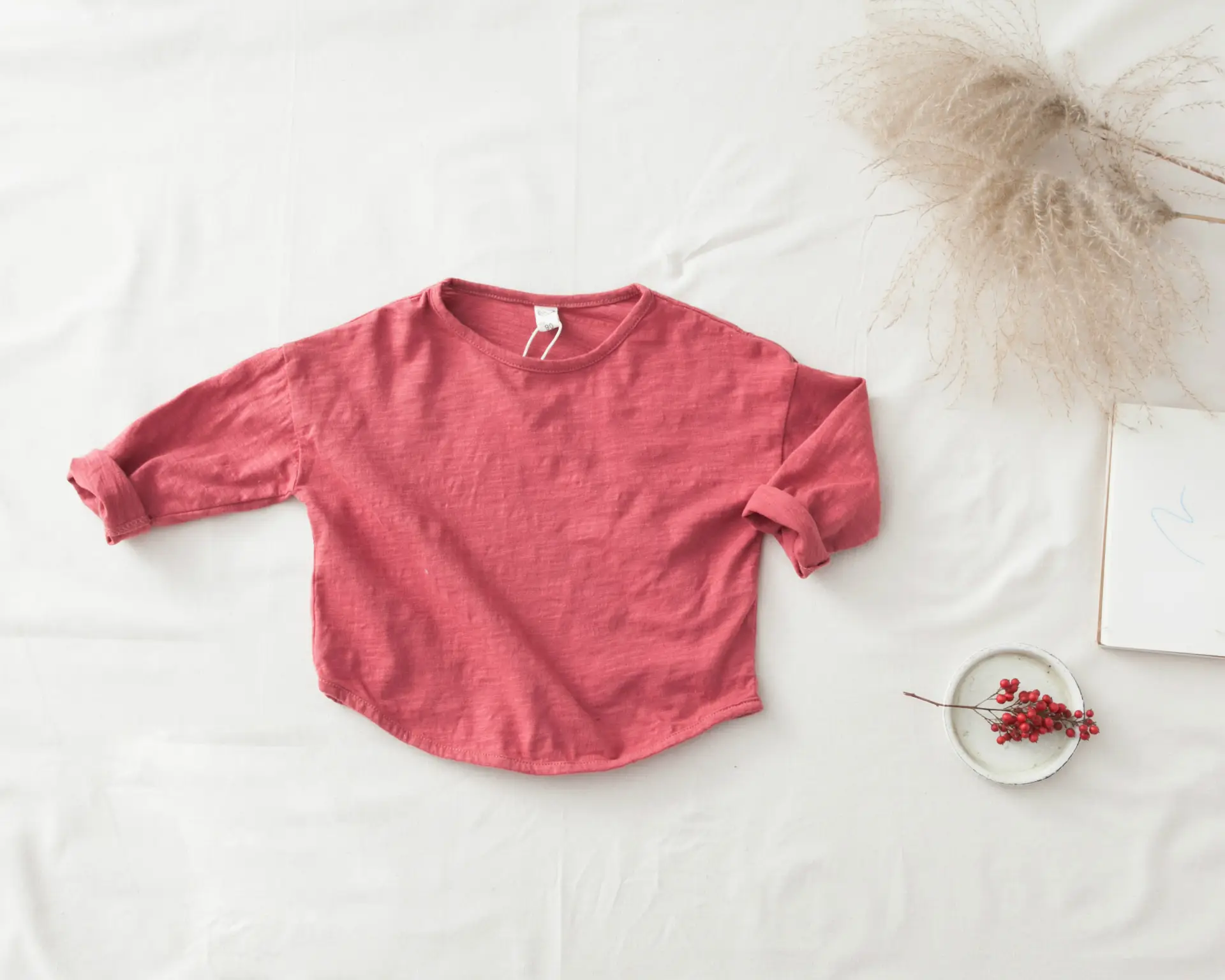 Girls Long Sleeve Cotton Top Red - Image 2