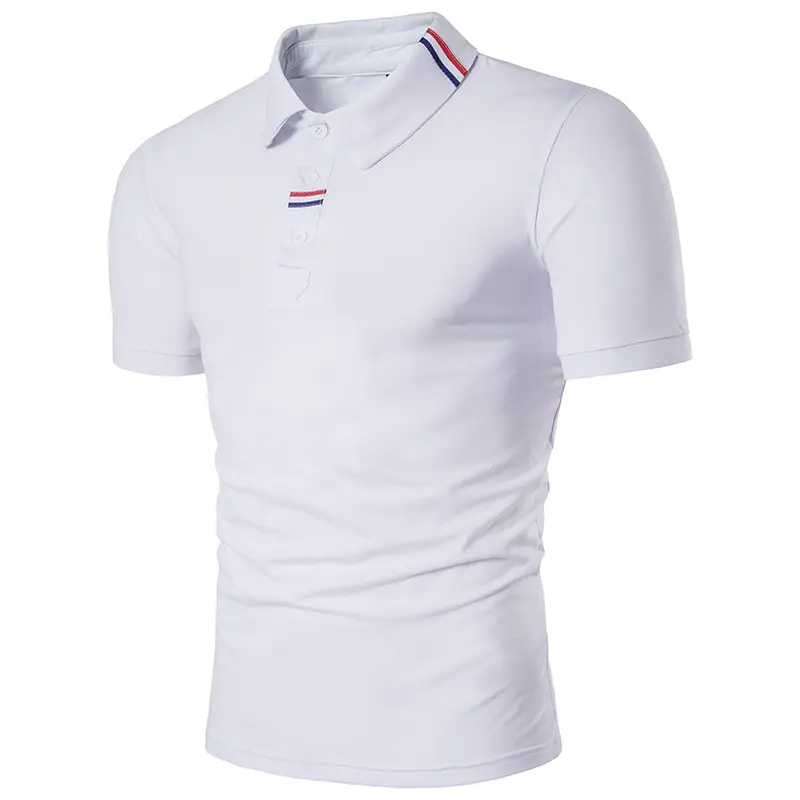 Men's White Polo T-Shirt Short Sleeve Webbing Embellishment