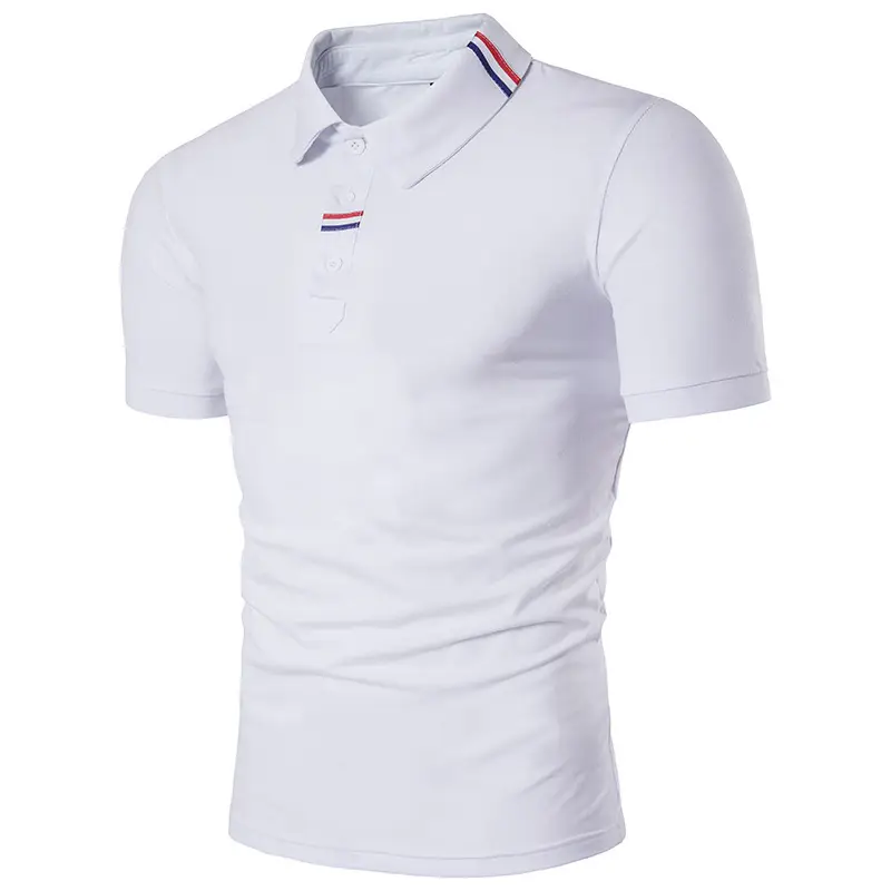 Men's White Polo T-Shirt Short Sleeve Webbing Embellishment — feature 6