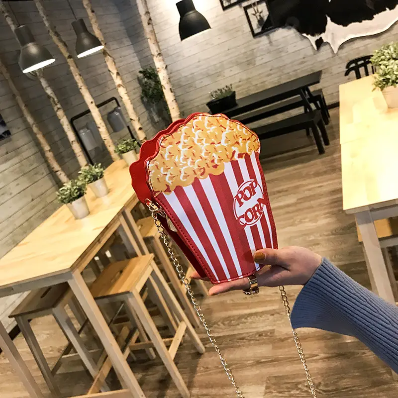 Popcorn Bag Red Striped Chain Shoulder Crossbody - Image 7
