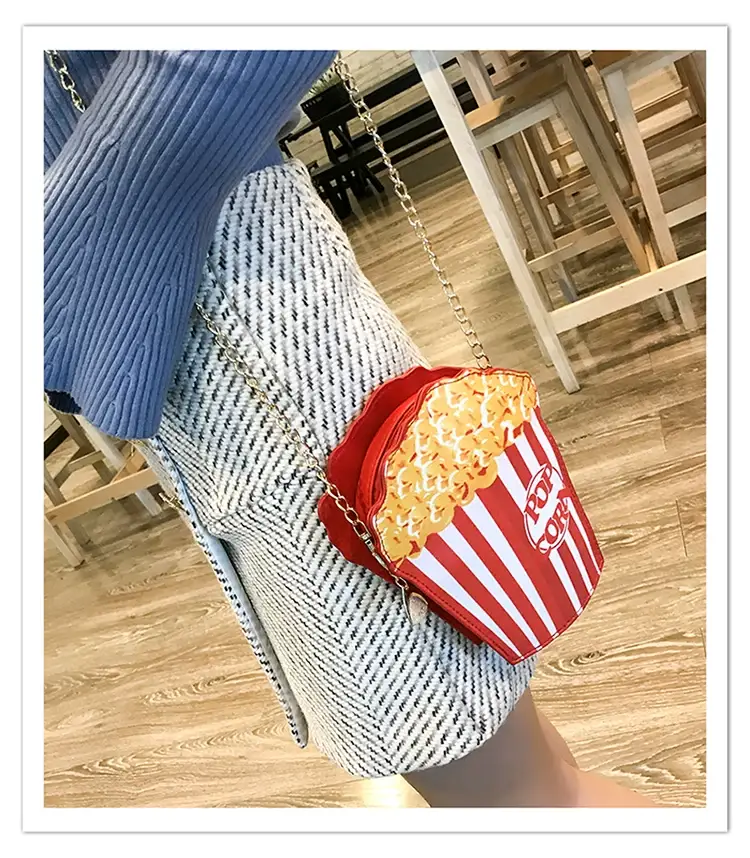 Popcorn Bag Red Striped Chain Shoulder Crossbody — feature 13