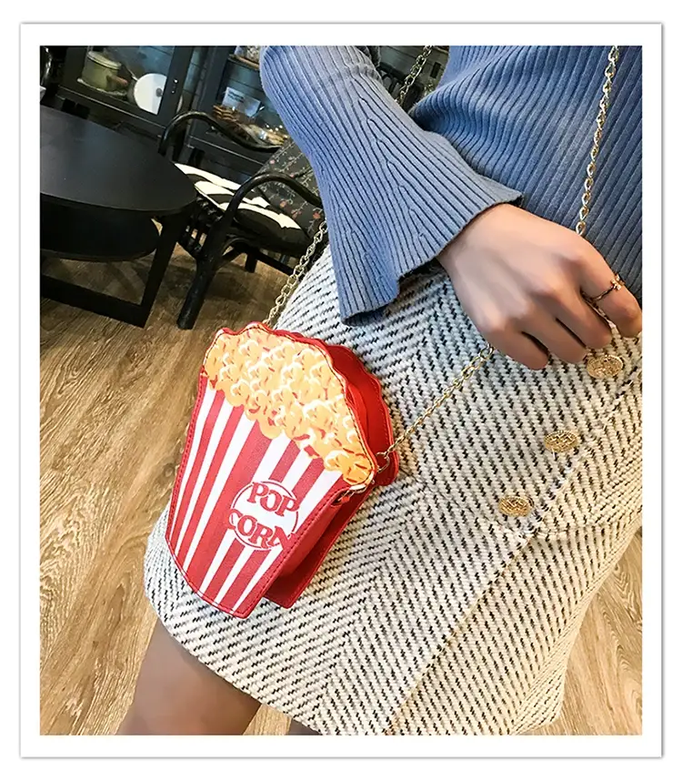 Popcorn Bag Red Striped Chain Shoulder Crossbody — feature 14