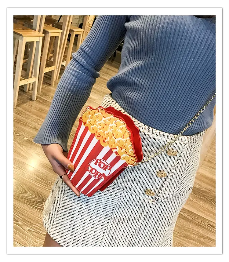 Popcorn Bag Red Striped Chain Shoulder Crossbody — feature 15