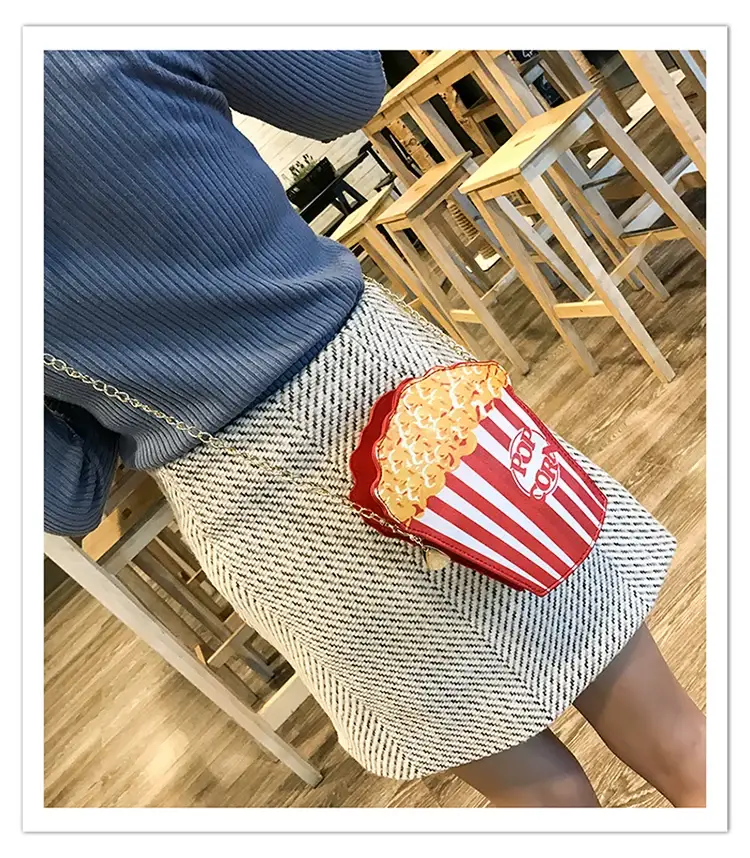 Popcorn Bag Red Striped Chain Shoulder Crossbody — feature 16