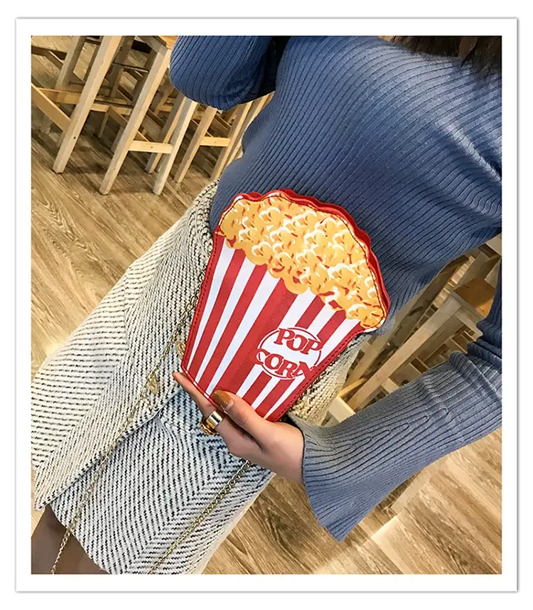 Popcorn Bag Red Striped Chain Shoulder Crossbody — feature 17