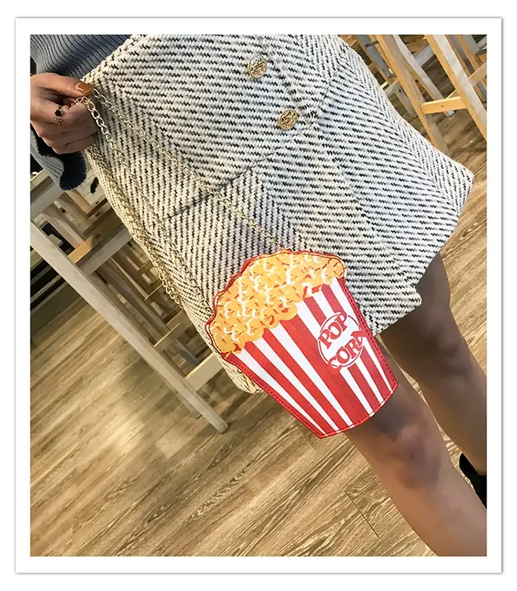 Popcorn Bag Red Striped Chain Shoulder Crossbody — feature 18