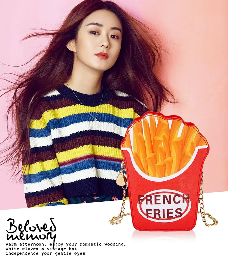 Popcorn Bag Red Striped Chain Shoulder Crossbody — feature 2