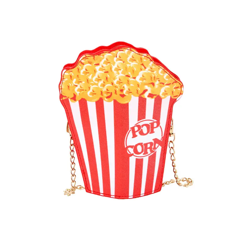 Popcorn Bag Red Striped Chain Shoulder Crossbody - Image 3