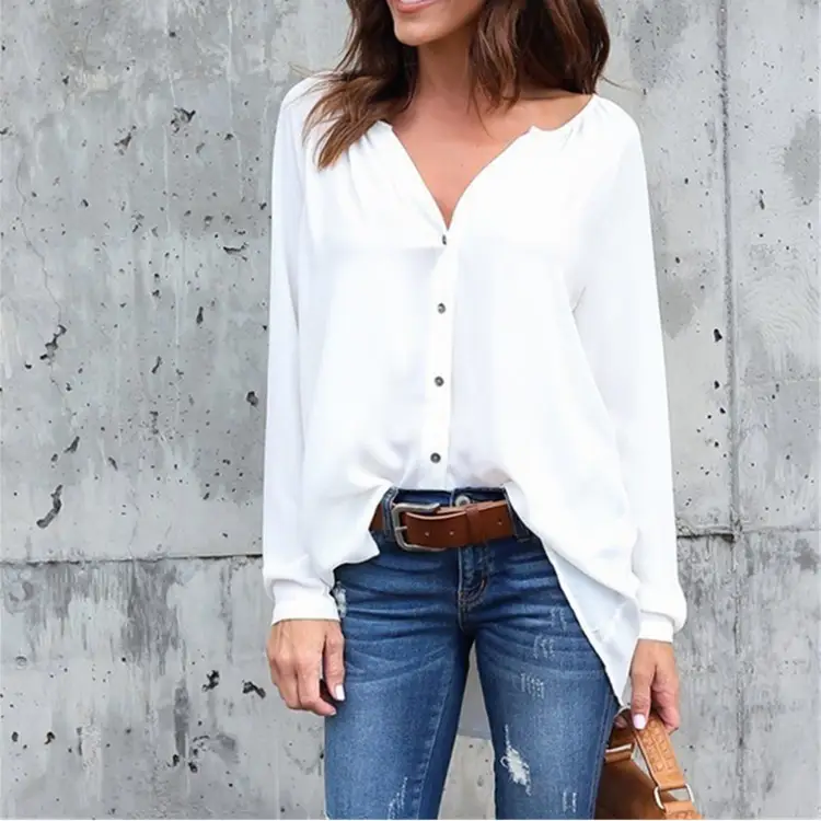 White V-Neck Pleated Shirt 8 Yards 2018 - Image 9