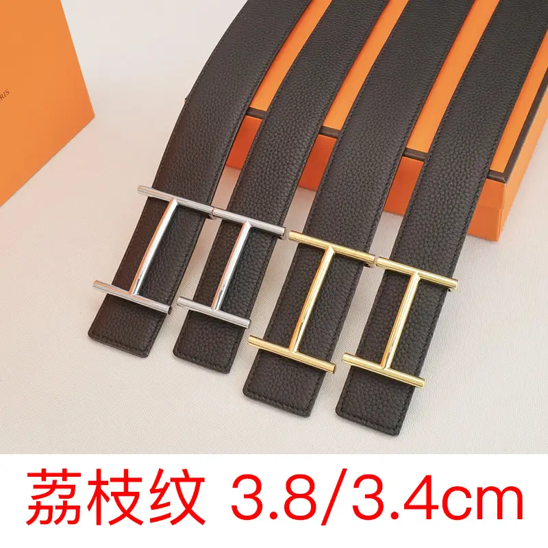 Men's Leather Belt H-Letter Lychee Orange I-Shaped - Image 27