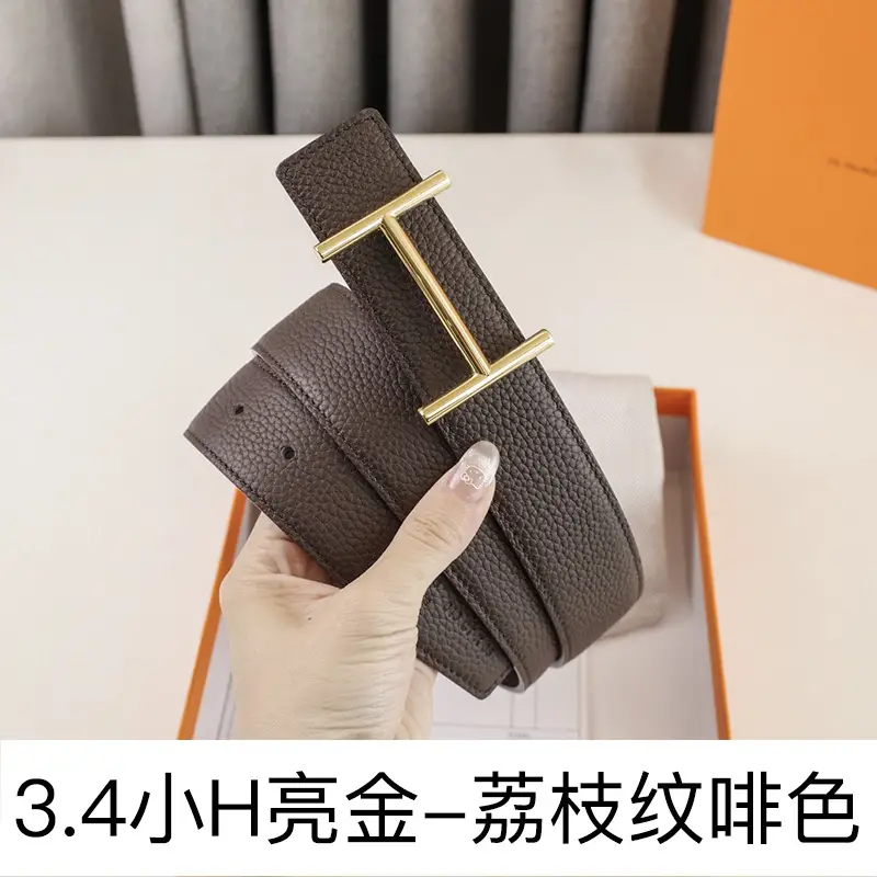 Men's Leather Belt H-Letter Lychee Orange I-Shaped - Image 10