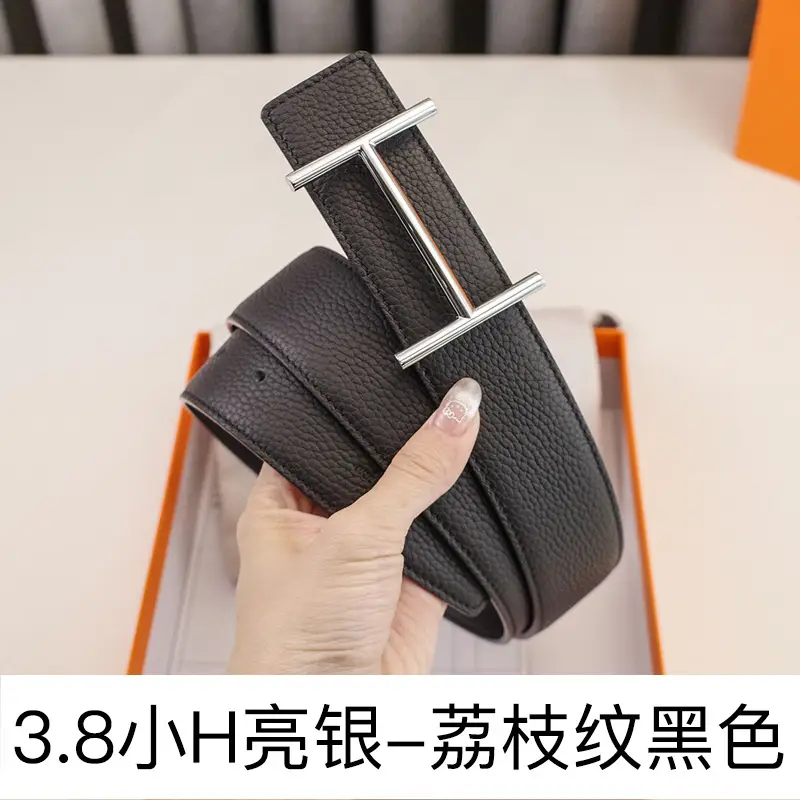 Men's Leather Belt H-Letter Lychee Orange I-Shaped - Image 13