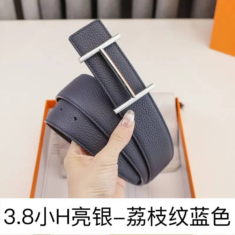 Men's Leather Belt H-Letter Lychee Orange I-Shaped - Image 15