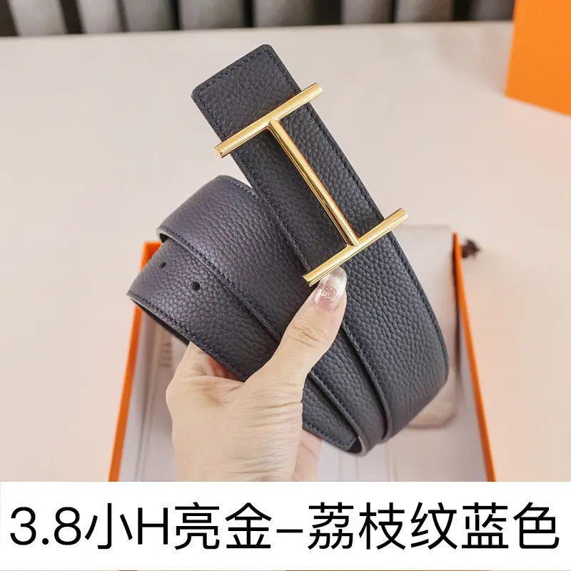 Men's Leather Belt H-Letter Lychee Orange I-Shaped - Image 16