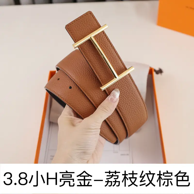 Men's Leather Belt H-Letter Lychee Orange I-Shaped - Image 18
